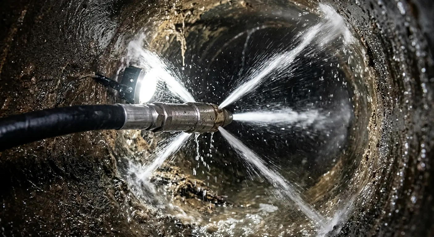 High-pressure hydro jetting nozzle cleaning sewer pipe for Trenchless Sewer Repair in Atlantic City